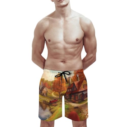 Autumn Village Mens Swim Trunks Summer Beach Shorts Quick Dry Swimming Shorts Funny Swimwear Bathing Suits2
