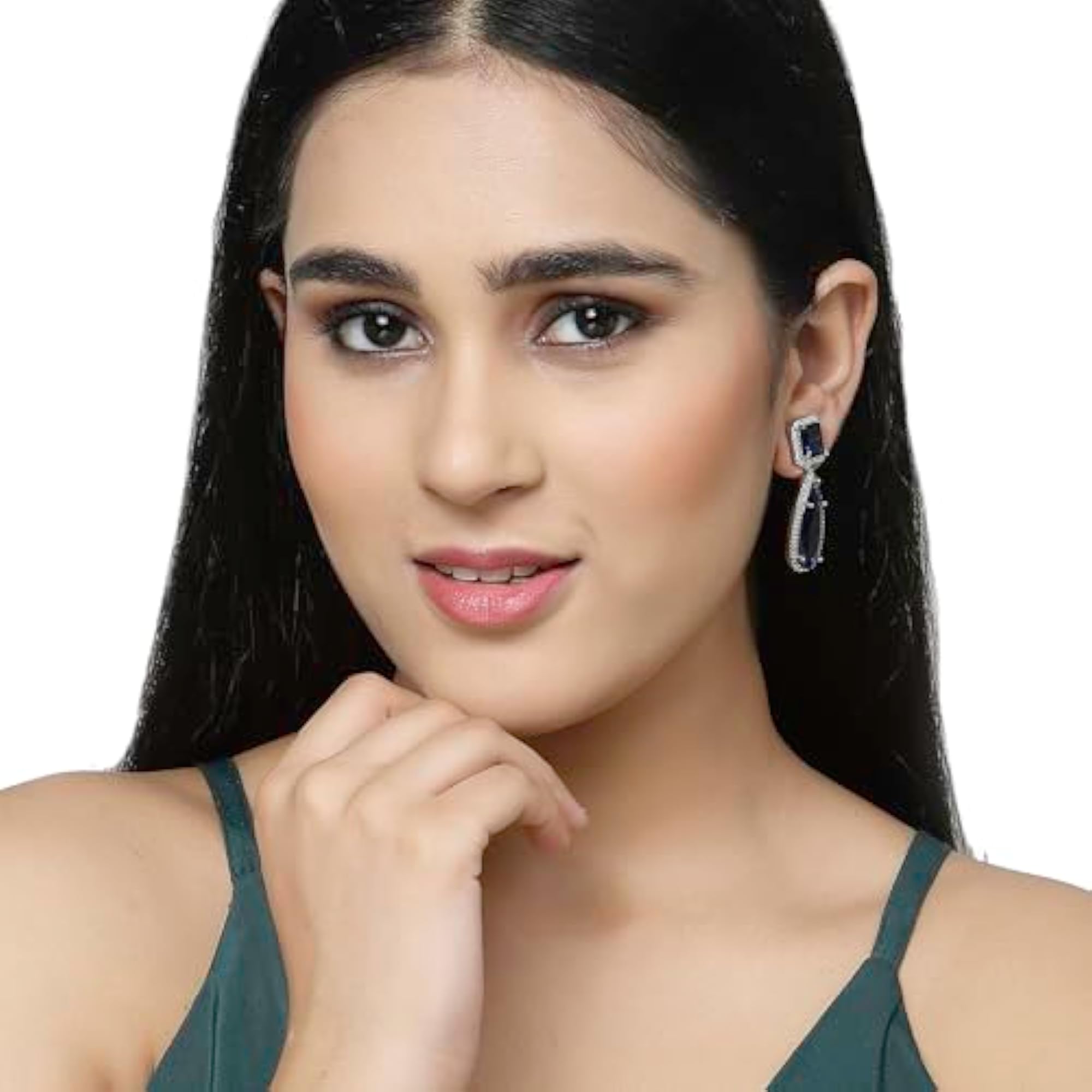 Rhodium-Plated American Diamond Teardrop Earrings