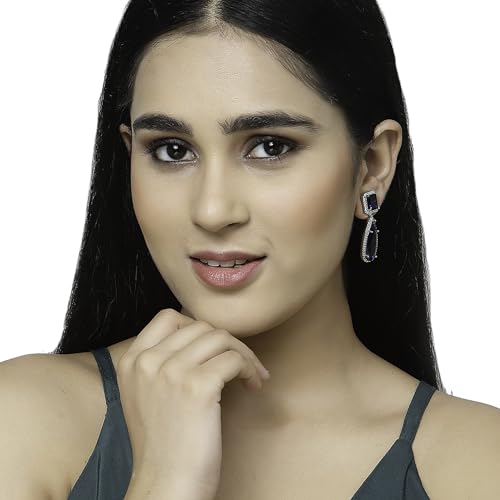 Rhodium-Plated American Diamond Teardrop Earrings