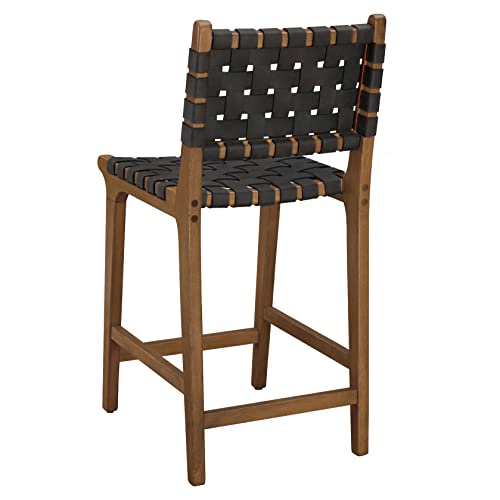 Ball & Cast Faux Leather Woven Counter Height Stool Kitchen Wooden Barstools, 24 Inch Seat Height, Dark Grey #TOP4