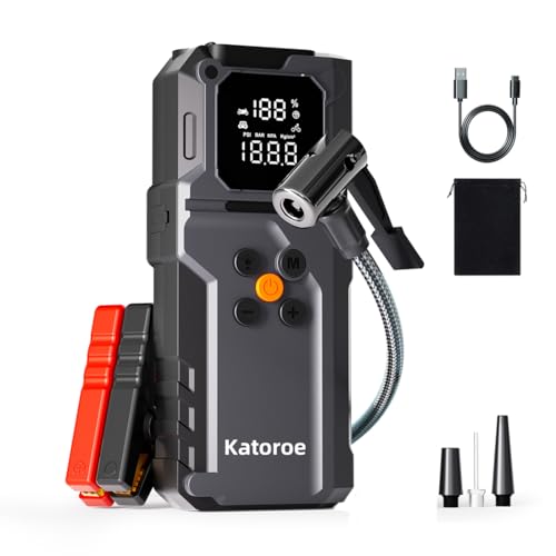 Image of Jump Starter with Air Compressor, Jump Box 4000A Portable Jump Starter (9.0L Gas /7.0L Diesel), 12V Car Battery Jumper Starter with 150PSI Tire Inflator, Display, 3 Mode Flashlight