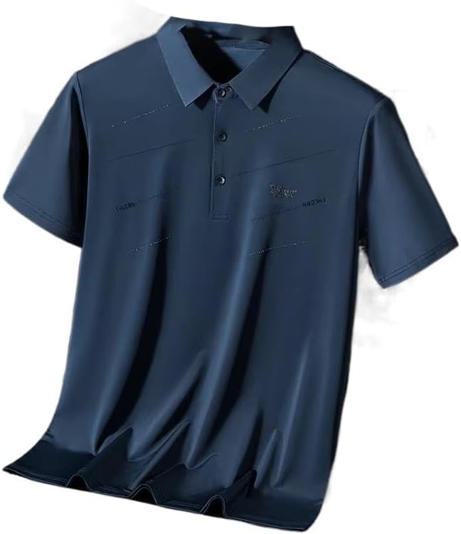 Men's Thin Loose Ice Silk Polo Shirt Short-Sleeved Lapel Casual Business T-Shirt