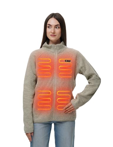 The Best Heated Jackets for Women Over 50: Rechargeable Warmth Without the Bulk 10 HENNCHEE Heated Fleece Jackets for Women with 12V 16000mah Battery Pack, Zip Up Heating Sweater, Knitted Sweatshirt Coat Gray M
