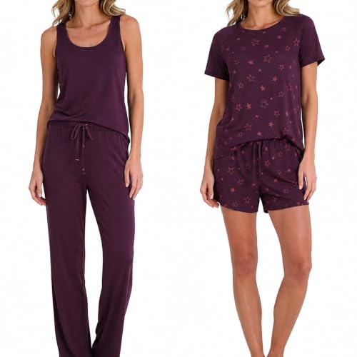 Image of Lucky Brand Women's Pajama Set - 4 Piece Sleep Shirt, Tank Top, Pajama Pants, Lounge Shorts (S-XL)