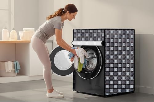 Image of Stylista Washing Machine Cover Compatible for Front Load Bosch WAK20166IN 6.5Kg Traditional Checkered Pattern Grey