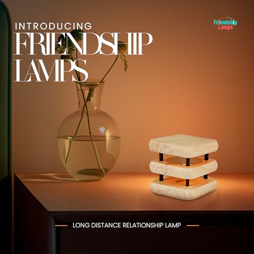 Mini Square White/Black Mid-Century Wood Design Handmade in USA - Wi-Fi Touch Lamp Light for Long-Distance, Connection, Gift, Over 200 Colors, App Setup