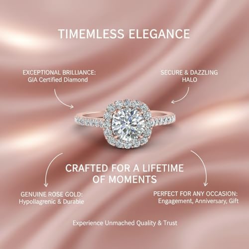 Image of Choose Your Gemstone Round Diamond CZ Square Halo Ring Rose Gold Plated Round Shape Petite Engagement Rings Matching Jewelry Wedding Jewelry Easy to Wear Gifts US Size 4 to 12
