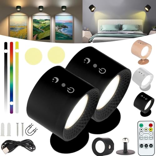 Wmool Lot de 2 lumières lumineuses lumineuses à droite, Smart+ Halo Lux, lumière d'intérieur 2.0, 3 températures de couleur et intensité variable magnétique rotation à 360 °, sans fil, 7 couleurs