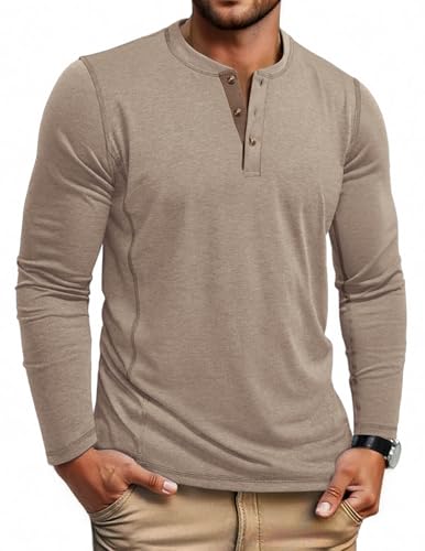 COOFANDY Men's Henley Shirts Long Sleeve Casual Maverick Slub Henley T-Shirts Lightweight Basic Tee