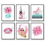 Fashion Wall Art Prints Set of 6 Canvas Modern Famous Women Posters Fashion Wall Decor Champagne Lip