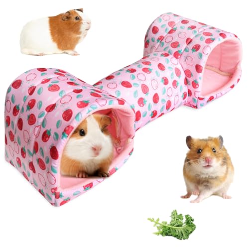 Image of Qpets Soft Cotton Hamster House Tunnel Hide, Strawberry Print, Small Pets