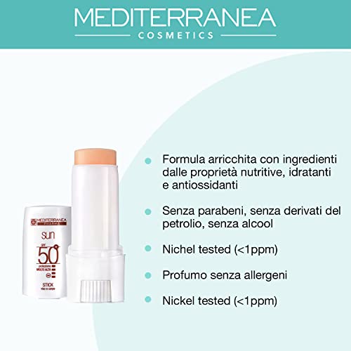 Mediterranea Cosmetics Stick Solare Viso E Corpo Spf 50+ Protezione Molto Alta Per Zone Sensibili Con Burro Di Karité Squalene E Vitamina E 9 Ml Made In Italy - 3