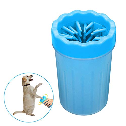 Seasky Dog Paw Cleaner, Portable Pet Paw Cleaner Cup with Silicone Bristles Grooming for Muddy Paws (Blue M)