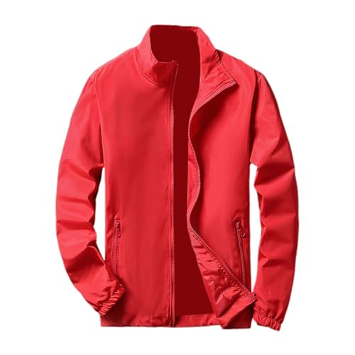 Abrigo deportivo casual para hombre, color puro, talla grande, con cremallera, para exteriores, rojo, S