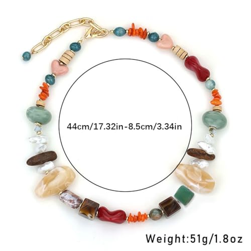 Cadena de clavícula ajustable para mujer con cuentas de simulación multicolor 3