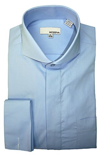 Modena Dress Shirts Men s Modena Cutaway Collar French Cuff Dress Shirt - Powder Blue (20-34-35)