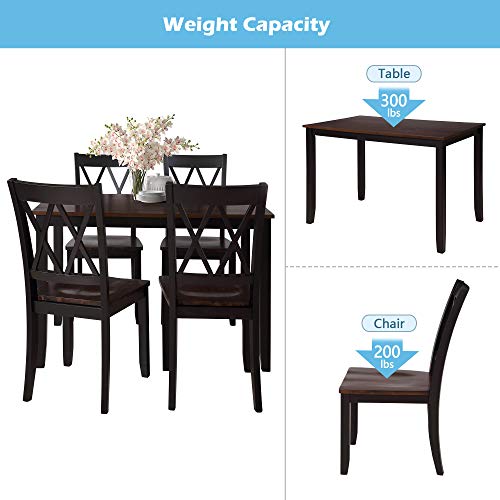 Merax Dining Table Set For 4, Wood Kitchen Dining Table And Chairs Set, Dining Room Set, Perfect For Kitchen Or Dining Room Use, Cherry+Black #TOP4