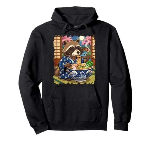 Cute Racoon Eating Ramen Japanese Funny Feral Anime Lover Pullover Hoodie