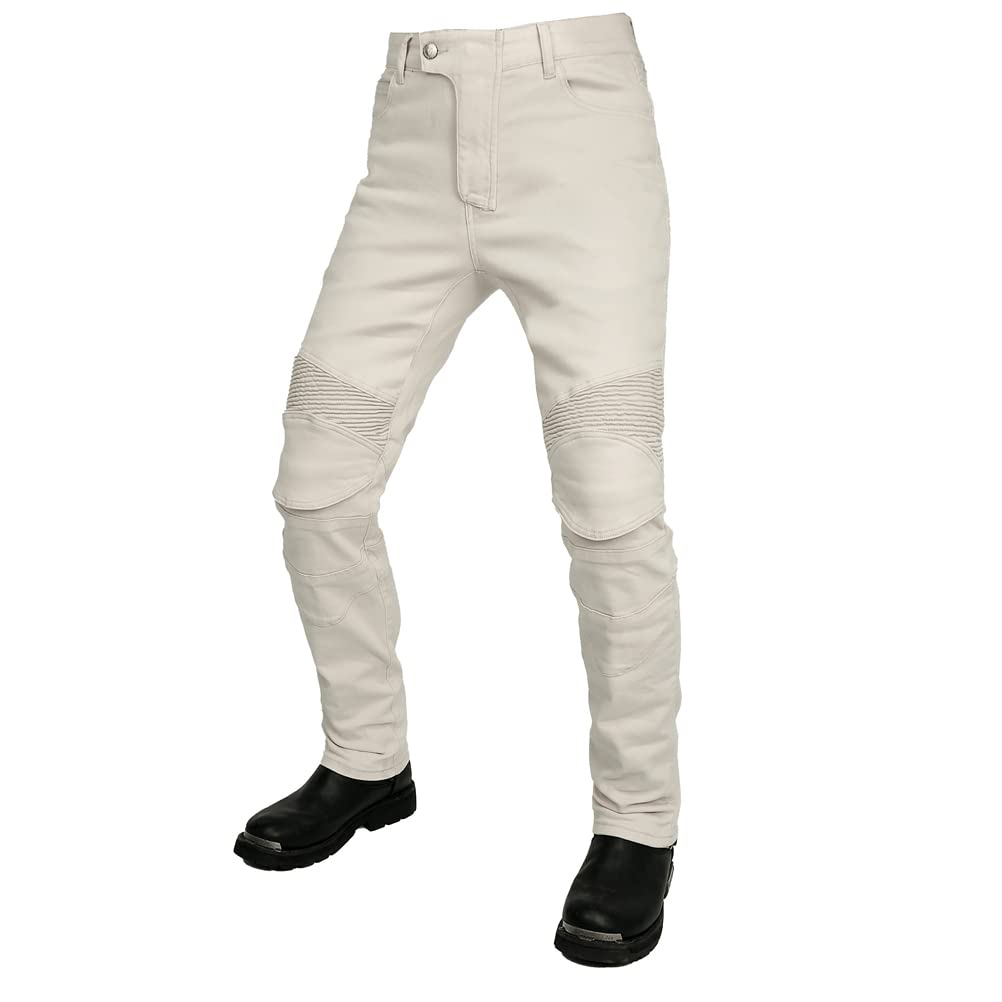 Men Women Motorcycle Riding Protective Pants Waterproof Motocross Racing Jeans Built in Armor Knee Hip Pads Beige 4XL