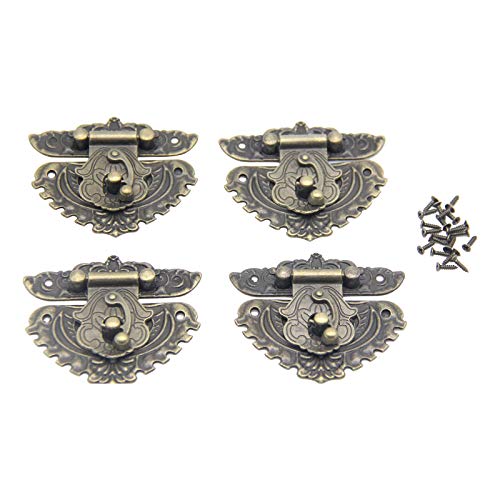 Image of 4Pcs Latch Hasp Antique Brass Decorative Hasp Jewelry Wooden Box Hasp Latch Lock with Screws for Drawer Cabinet Jewelry Wooden Case Box Antique Bronze Lock, 68x59mm