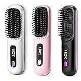 3Pcs Cordless Hair Straightener Brush Portable Straightener Brushs for Travel and Frizz-Free Styling 3 Heat Modes（Black, White, Pink)