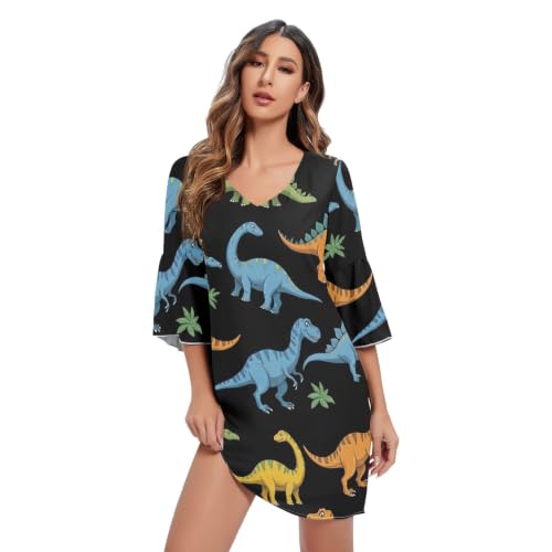 Robe col en V imprimé dinosaures pour affirmer votre style