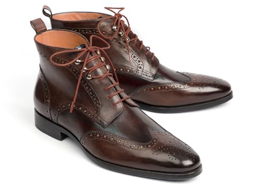 Bottines Wingtip marron Paul Parkman en cuir patiné fait main pour homme