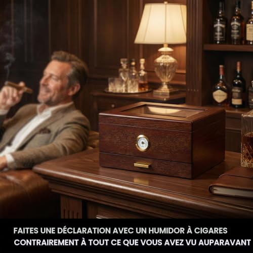 Slege Cave à cigares, Caves à cigares, boîte à cigares en Bois de cèdre Espagnol, Accessoires de cigares, tiroir, avec humidificateur, hygromètre, séparateur, Cadeau pour Homme – vue 4