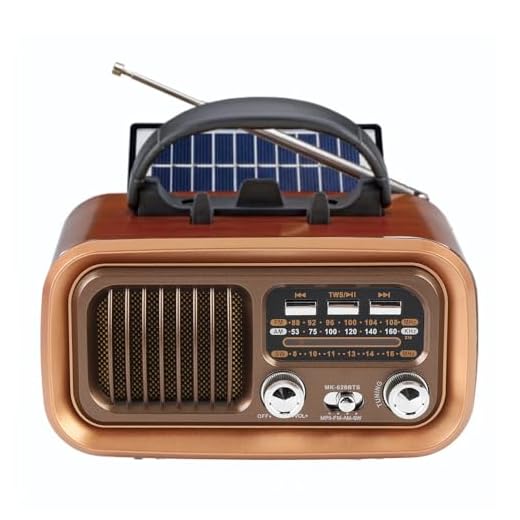 Radio Portátil, Radio Retro con Altavoz Bluetooth, con un Panel Solar Grande, Grano de Madera Falsa con Antena Retráctil de 13.7 Pulgadas de Largo, FM 88-108MHz, Am 530 (Gold)