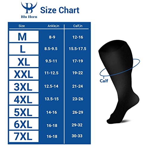 Blu Horn Knee High Compression Socks 15-20 Mmhg - Everyday Use Improves Blood Circulation, Relieves Pain & Swelling (2X-Large, Black (1-Pair)) #TOP1