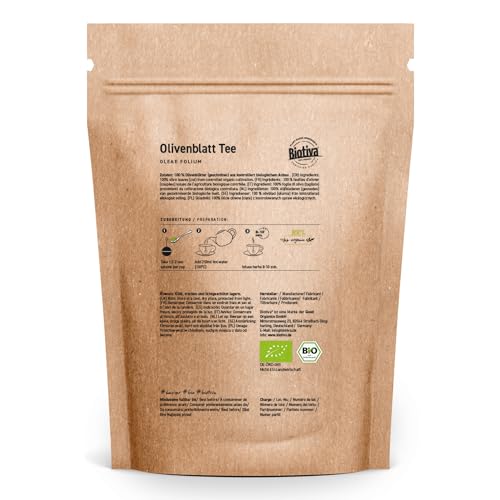 Tisane de feuilles d'olivier 250g Bio - Tisane - végétalienne - fruitée - âpre - sans additifs - embouteillée et certifiée en Allemagne - Biotiva – vue 3