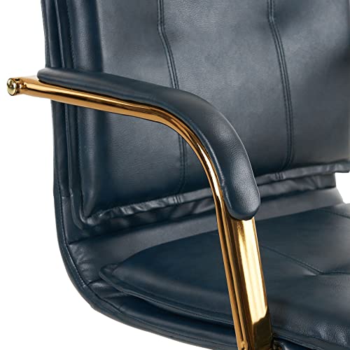 Mojay Mid-Back Ergonomic Leather Office Chair, Modern Upholstered Executive Desk Chair With Gold Frame Armrest Computer Task Chair (Darkblue) #TOP6