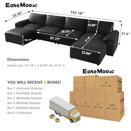 Image of EASE MOOSE Oversized Modular Sectional Sofa,Leather Sectional Couch with Deep Seat, Classic Extra Large U Shaped Couch,Faux Leather Material Sofa Comfy Scratch Resistant for Living Room,Black
