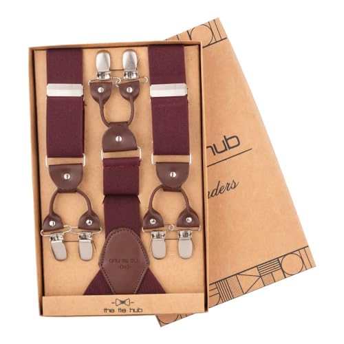 Image of The Tie Hub Suspenders for Men | Slim Clip-On Y-Back Elastic Braces | Adjustable 1.25 Inch | Formal Wedding Office