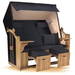 Strandkorb Hanse Ostsee XXL 2, 5 Sitzer Volllieger schwarz 150cm breit, ideal für Garten, Terrasse und Balkon