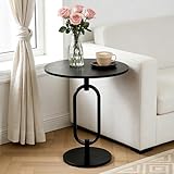 17In(W) x19In(H) Black Round Side Table Heavy Duty Modern End Table Stable Sofa Side Table Marble Base Accent Coffee Table Nightstand for Living Room Bedroom