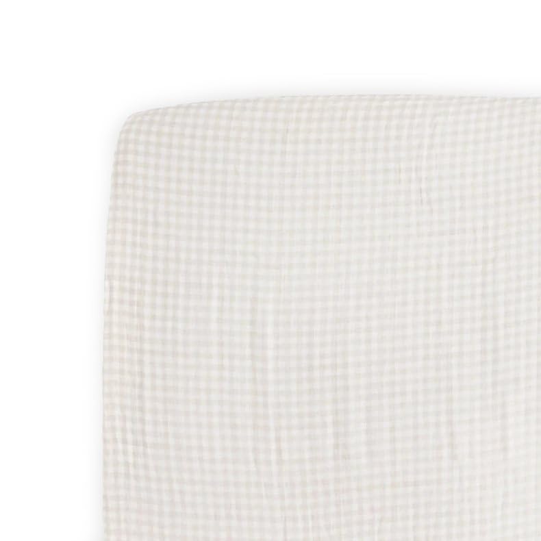 Image of Little Unicorn Premium Stretch Knit Crib Sheet |Super Soft with Optimal Stretch (Tan Gingham)