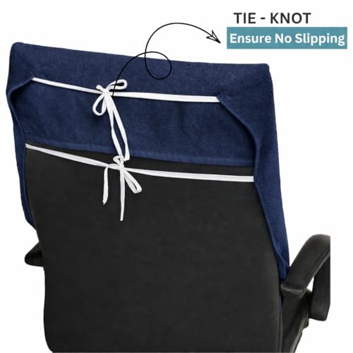 Image of Office Chair Towel | 500 GSM Towel with Tie Knot | Luxury Car Seat Towel Cover's | 100% Cotton Towel for Large Size | 70x140 CM | Pack of 1 - Dark Blue
