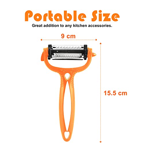 Multifunctional Veggie Peeler - 3 In 1 Y Shaped Fruits & Veggie Peeler W/ Serrated, Julienne Blades, Zesters Kitchen Gadgets- Rotating Potato Peeler For Kitchen W/ Soft Grip Handle (Orange) #TOP4