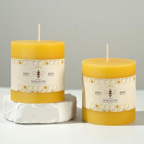 2 Pack Natural Beeswax Candles,88 Hours Long Burning-Bees Wax Candles