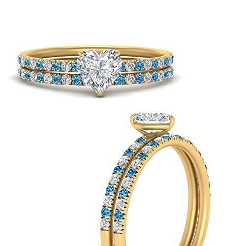 Image of Choose Your Gemstone Pave Petite Ring with Matching Wedding Band Yellow Gold Plated Heart Shape Wedding Ring Sets Minimal Modern Design Birthday Gift Wedding Gift US Size 4 to 12