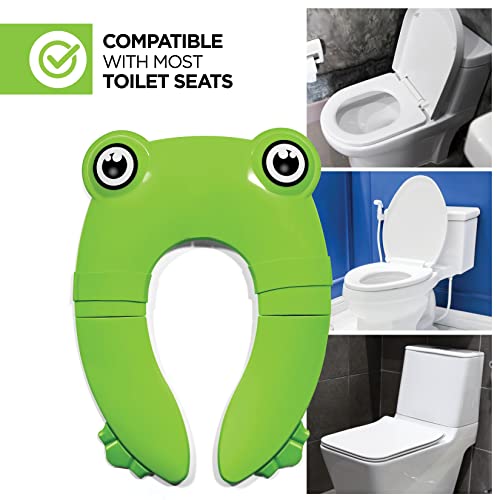 Foldable Travel Potty Seat + Chart For Toddlers - Portable Potty Seat With Non-Slip Pads & Pinch Free Rubber Bands, Travel Bag Included, Gift For Kid Potty Training Reward Chart (Dinosaur Theme) #TOP1