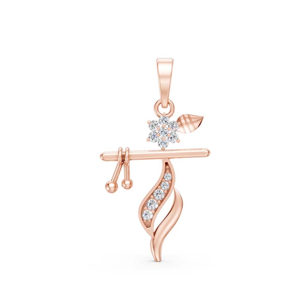 925 Sterling Silver Rhodium Plated Krishna Flute Leaf Pendant with Chain for Women | AAA+ Zircon Diamond Stylish Religious Lightweight Free Size Everyday Wear Silver Jewellery Necklace for Women-image-44
