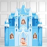Winter Princess Castle Party Photo Booth Props Ice Snow Theme Photo Background Blue Castle Backdrop Banner Fairy Tale Ice Castles Photography Background for Baby Shower Party Supplies 73x62In
