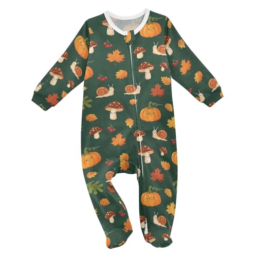 Emelivor Fall Pumpkin Mushroom Green Baby One-Piece Newborn Pajamas Long Sleeve Footed Pjs for Boys Girls Kids