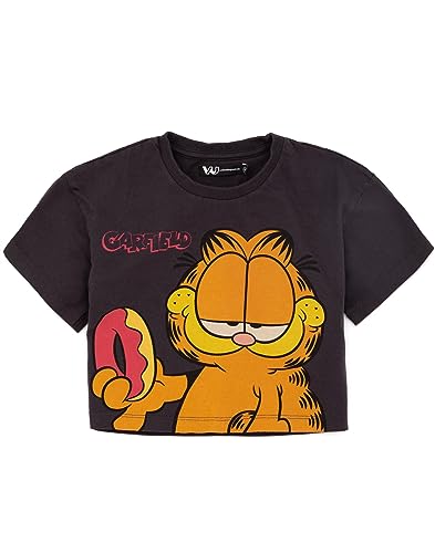 Garfield Cropped T-Shirt Girls Kids Doughnut Charcoal Top Clothes