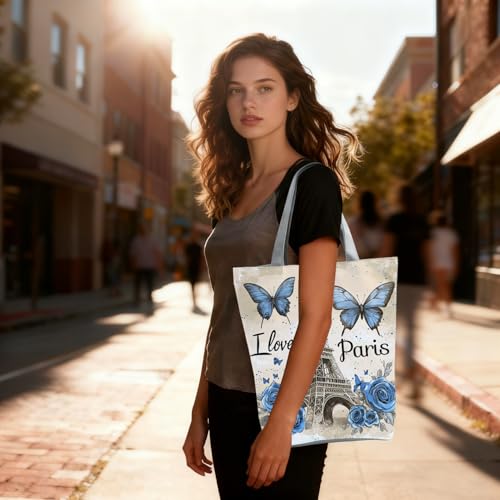 Bolso tote con estampado Torre Eiffel azul miniatura 3