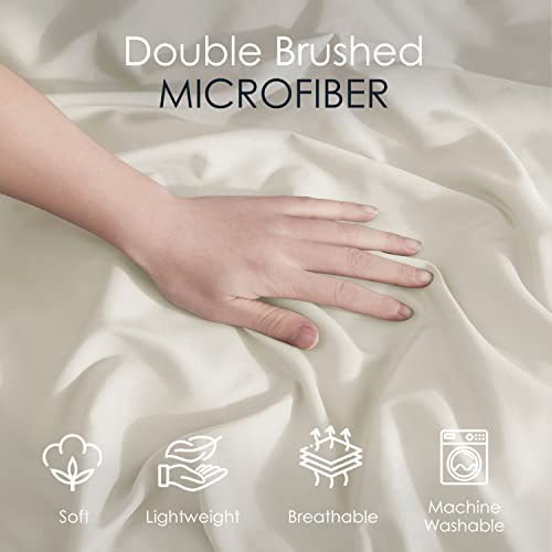 Image of Hearth & Harbor Off White Duvet Cover with Fitted Sheet Queen Size | 4 Piece Soft Double Brushed Bedding Set, Button Closure, 1 Duvet Cover 90x90 Inches, 1 Fitted Sheet, 2 Pillow Shams