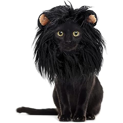 Camidy Lion Wig Costume for Dog Cat, Black Lion Mane Headgear with Imitation Ears Pet Halloween Cosplay Christmas Party Photography Props Cover