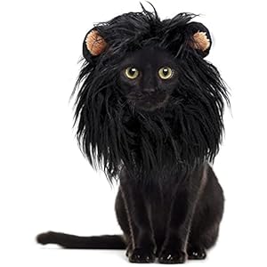 Ropa Mascota Halloween,Cubrecabezas de Halloween para Perros y Gatos,Divertida Capucha con Crin de león Negro,Halloween Disfraz para Perros y Gatos